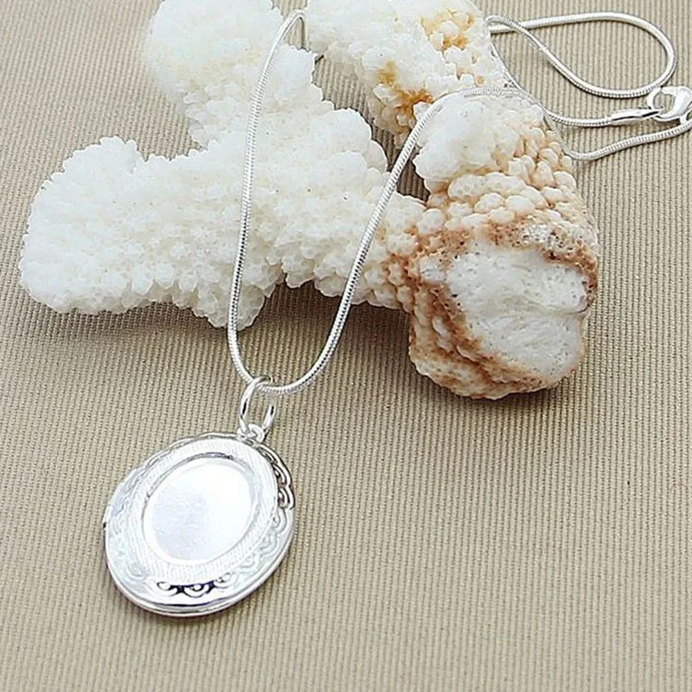 925 Sterling Silver Oval Round Photo Frame Pendant Necklace 18/20-28/30 Inch Snake Chain For Woman Man Wedding Jewelry Vera Lux