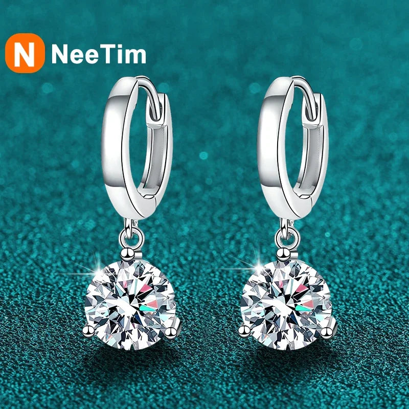 NeeTim 2ct Moissanite Earrings100% S925 Sterling Silver Orginal Drop Earring Wedding Bride Jewelry with Certificate for Women Vera Lux