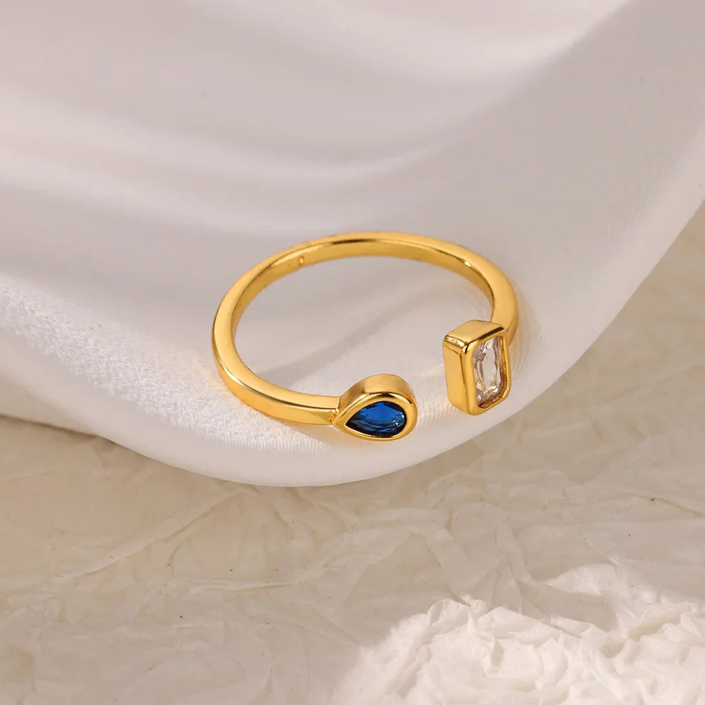 Zircon Square Drop Rings For Women Stainless Steel Gold Color Geometric Ring Wedding Engagement Christmas Jewelry Gift Vera Lux