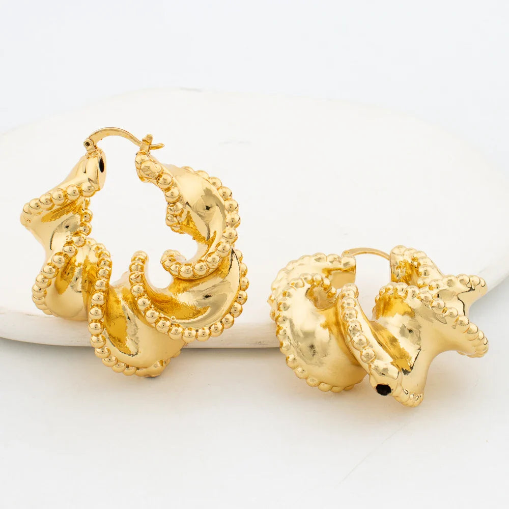 African Jewelry Set 18K Gold Plated Women Big Bold Design Earrings Pendant Wedding Bridal Fashion Necklace Bracelet Ring Gift Vera Lux