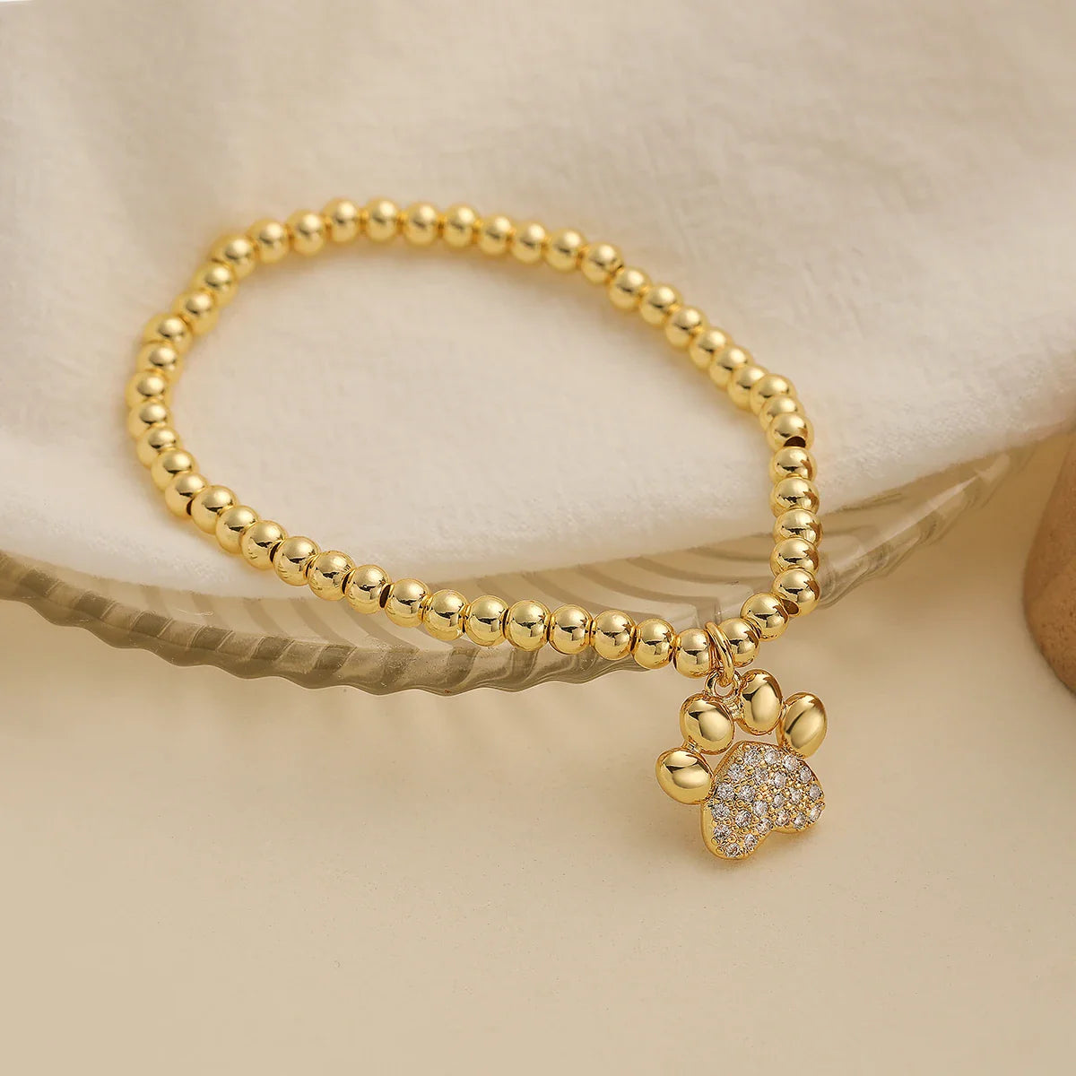 NEWBUY Non-Fading Gold Color Copper Jewelry AAA CZ Zircon Paw Charm Beads Bracelets For Women Party Jewelry Vera Lux