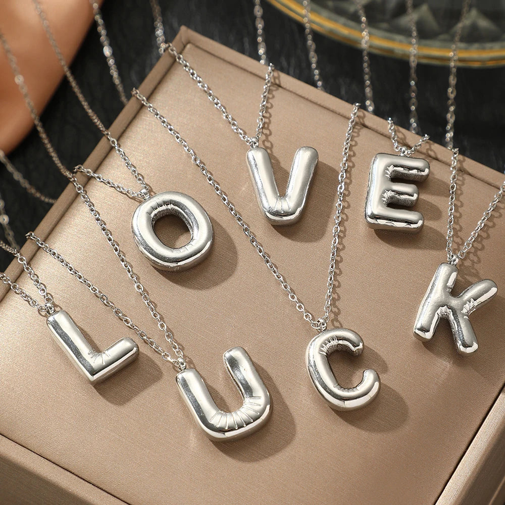 Stainless Steel Necklace New Premium birthday present 26 Letter Hollow Pendant Simple Fine Necklace For Women Jewelry Party Gift Vera Lux