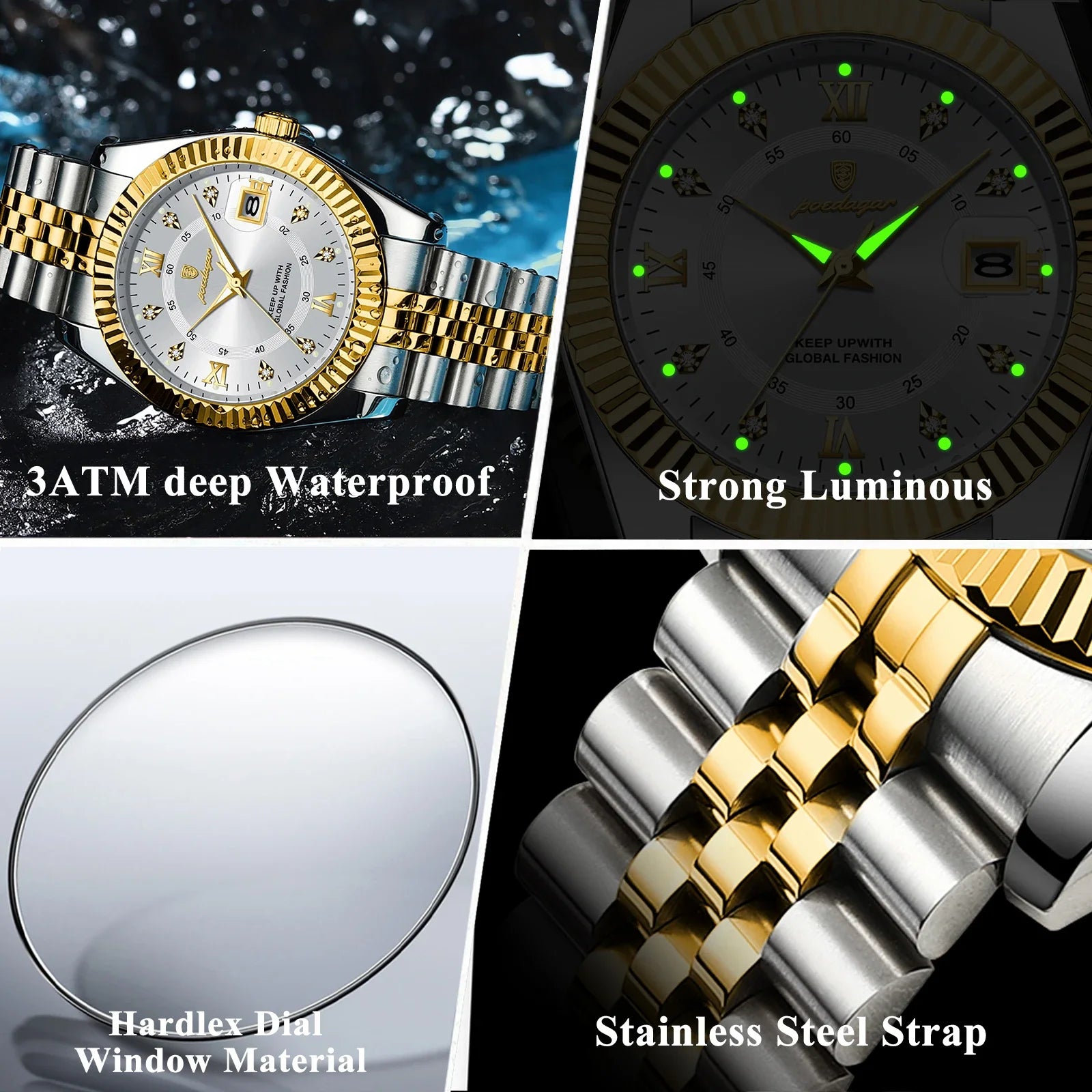POEDAGAR Classic Luxury Men's Quartz Watches Stainless Steel Date Man Watch Waterproof Luminous Fashion Business Male Wristwatch Vera Lux