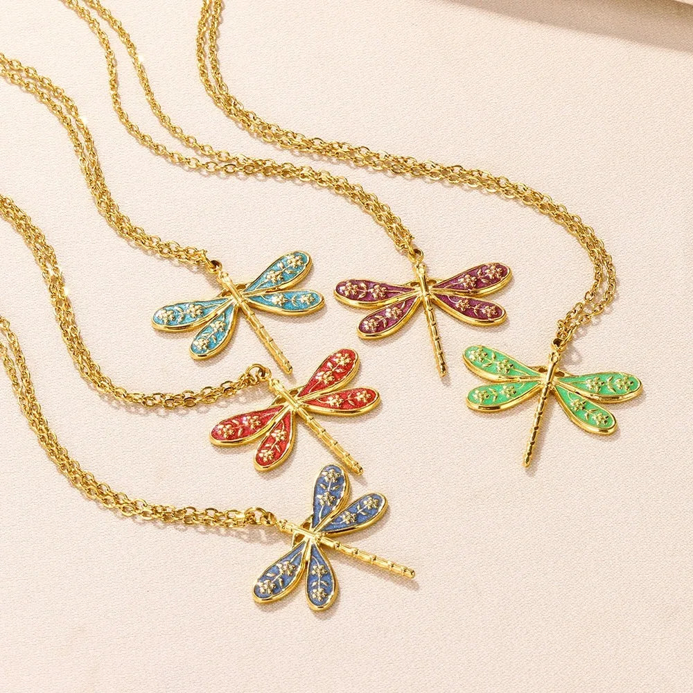 Stainless Steel Dragonfly Necklaces For Women 18K Gold Plated DragonflyPendants Choker  Insect Jewelry Gift Vera Lux