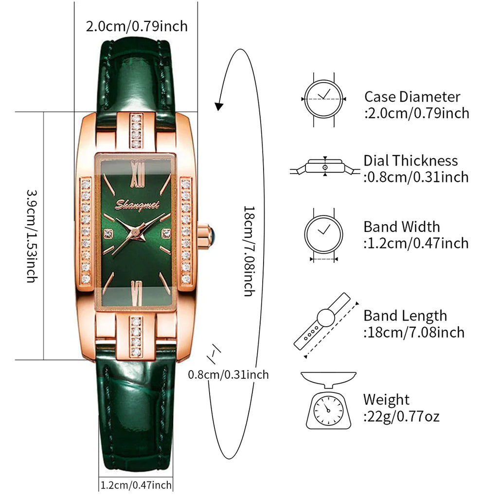 2PCS/Set Women's Watches Fashion Rectangle Leather Band Quartz Watch（Without Box） Vera Lux