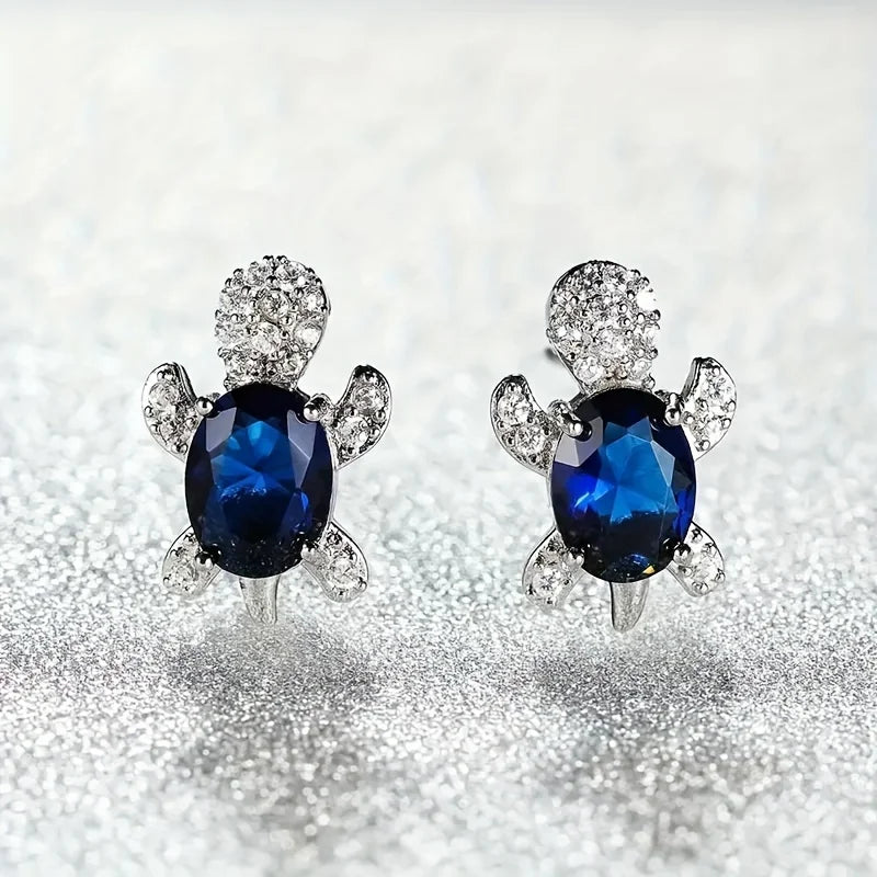 1 pair of S925 silver cute turtle shaped earrings with multiple colors to choose from, jewelry holiday gift for women Vera Lux