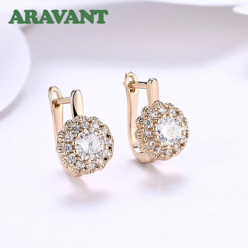 Aravant 925 Silver 18K Gold Cubic Zirconia Flower Gold Drop Earrings For Women Wedding Fashion Jewelry Vera Lux