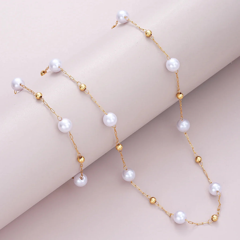 2 Pcs Exquisite Gold Color Bohemian Jewelry Set for Women Fashion Pearl Cross Pendant Necklace Bracelet Set Casual Jewelry Gifts Vera Lux