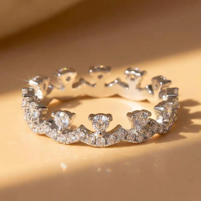 925 Sterling Silver Elegant Crown Zircon Ring for Women Stackable Accessory Party Anniversaries Wedding Jewelry Gift Vera Lux