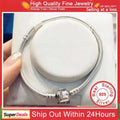 Famous Brand Original Certified 925 Sterling Silver Bracelet for Women DIY Charms Beads Snake Link Chain Classic Wrist Jewelry Vera Lux