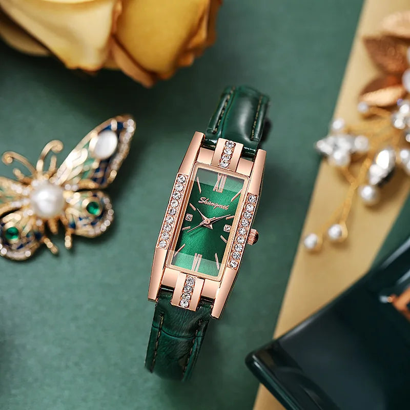 2PCS/Set Women's Watches Fashion Rectangle Leather Band Quartz Watch（Without Box） Vera Lux