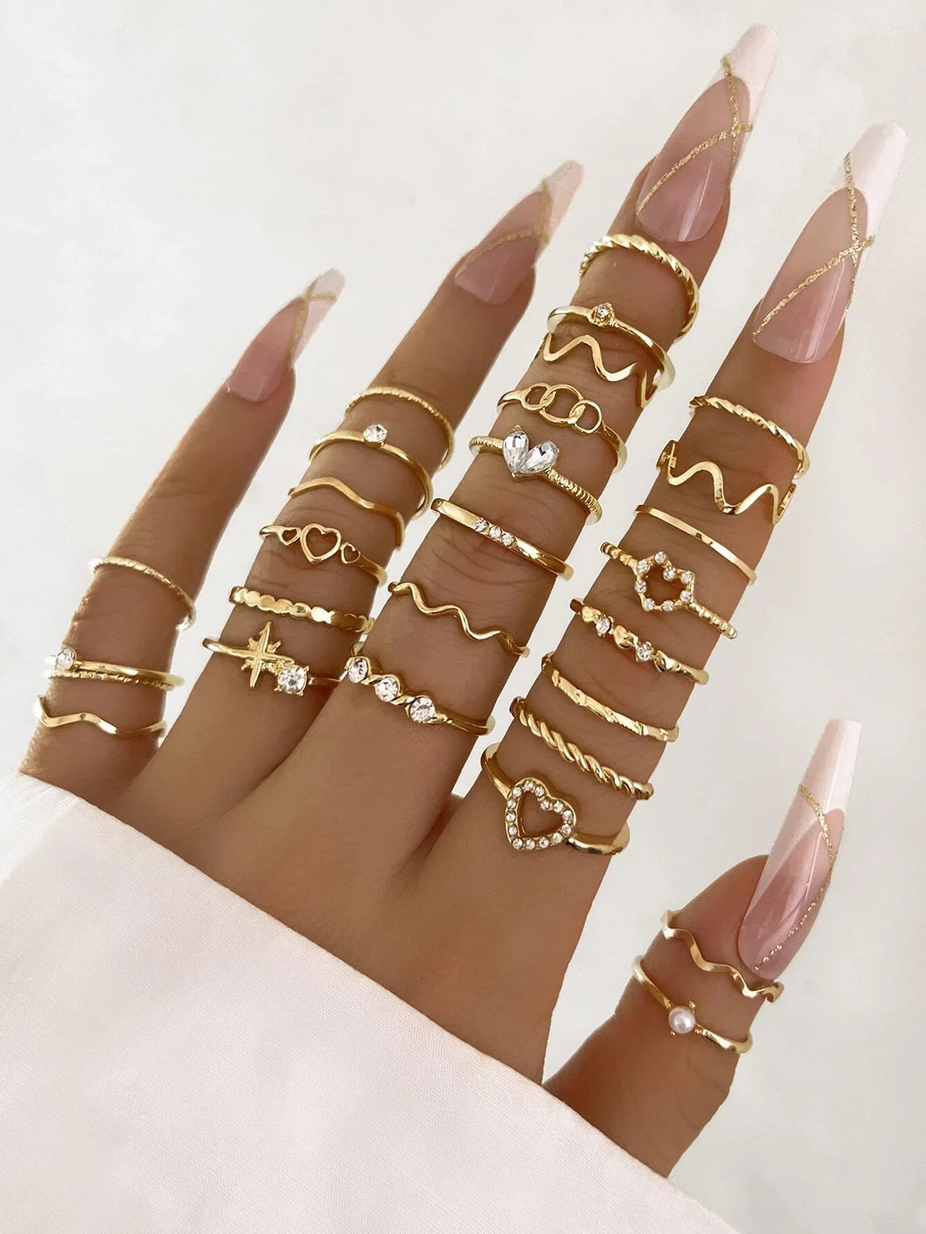 28pcs Fashion Ring Set for Women Heart Shaped Design Geometric Bohemian Element Accent Ring Daily Wear Dating Party Jewelry 2025 Vera Lux