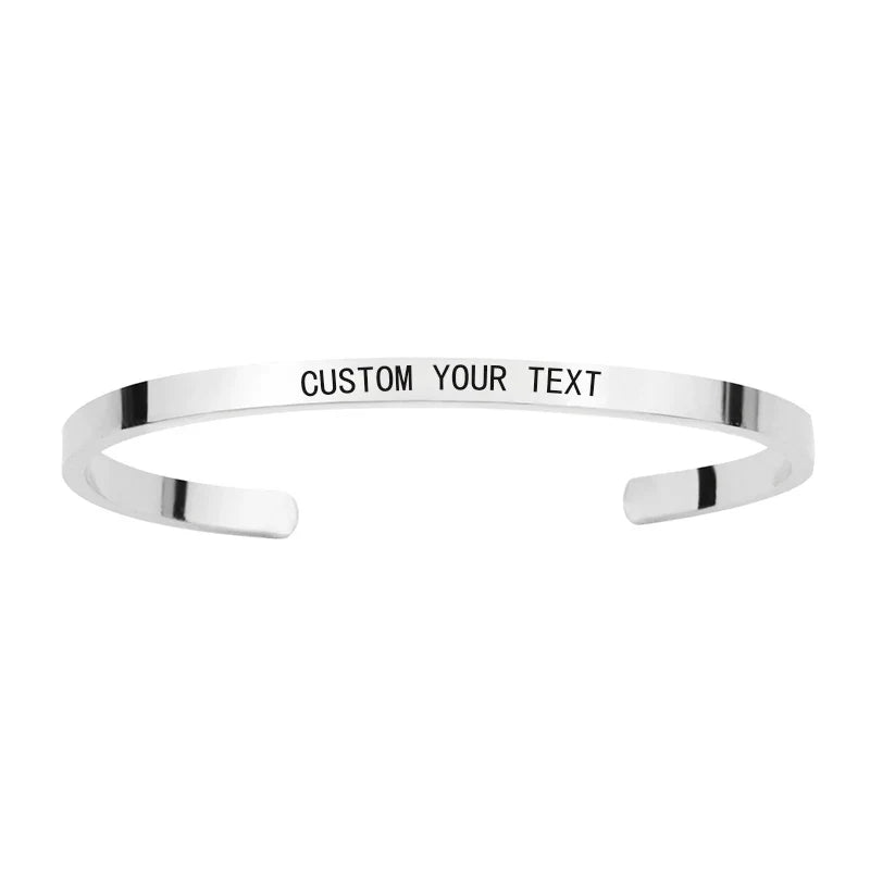 1PC Personalized Engraved Name Stainless Steel Bracelet Custom Words Letters Bracelet Cuff Bangle for Women Men Vera Lux
