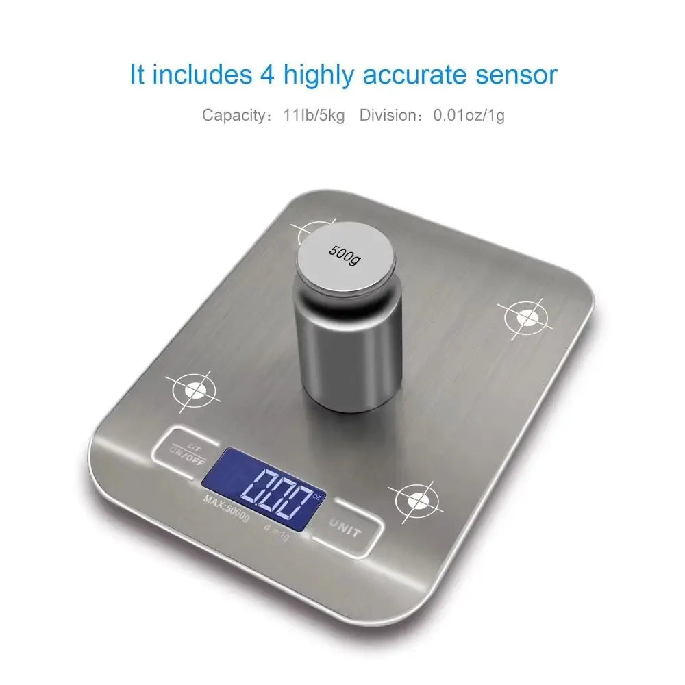 Electronic Digital Kitchen Scale  LED Display 10kg 5kg/1g Stainless Steel Panel Scales Home Jewelry Food Snacks Weighing Tools Whatever the Treasure