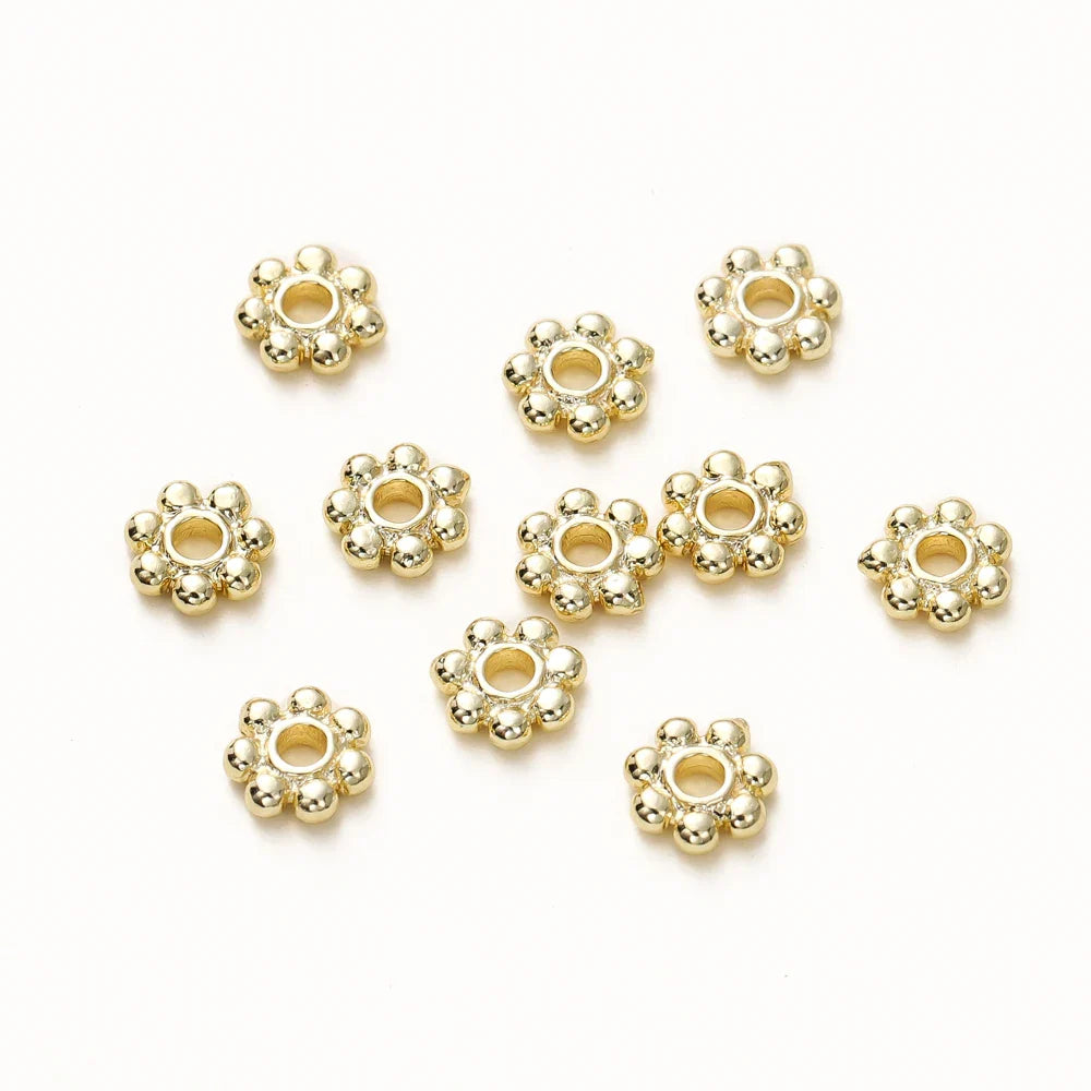 20pcs 14K 18K Gold Color Daisy Spacer Beads Mini Brass Spacer Beads Charms Pendants for DIY Bracelet Necklace Jewelry Making Vera Lux