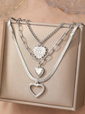 Stainless Steel Necklace Vintage Noble Texture Unique Heart Pendant Multi-style Chain Fine Necklace For Women Jewelry Party Wear Vera Lux