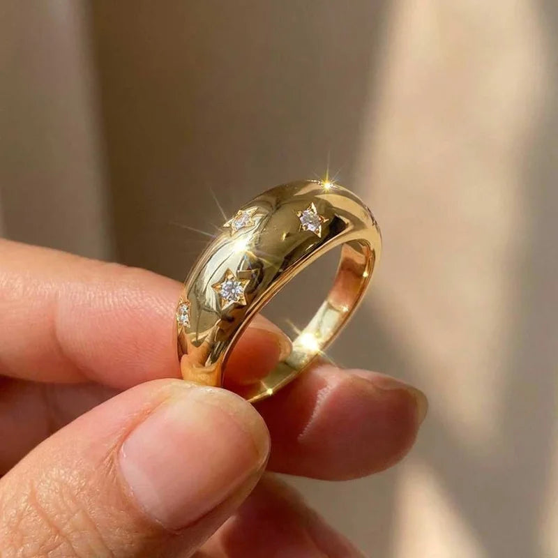 925 Sterling Silve Star Chunky Ring For Women Vintage Trendy Gold Color Zirconia Finger Stacking Rings Punk Accessories Jewelry Vera Lux