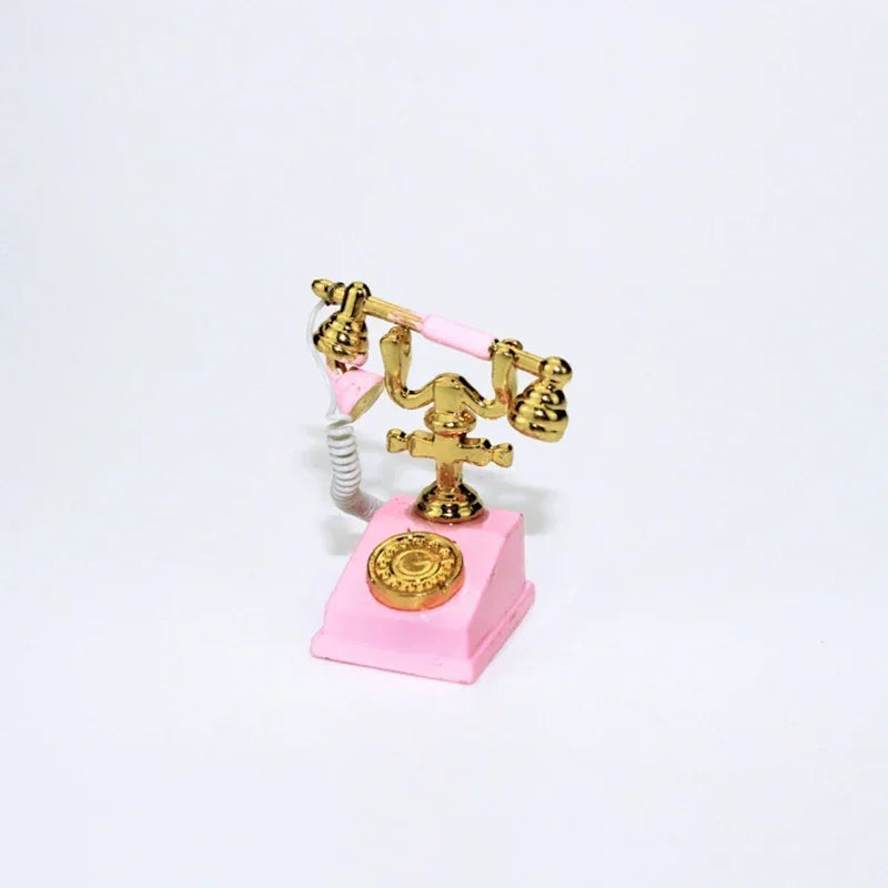 1:12 Home Decor Figurines Alloy Vintage Rotary Telephone Mini Retro Phone Model Miniature Phone Dollhouse Baby House Accessories Perfecsy