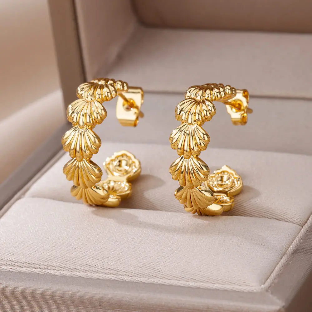 C-shaped Shell Stainless Steel Earrings For Women Korean Style Gold Plated Piercing Earring Luxury Quality Jewelry Birthday Gift Vera Lux