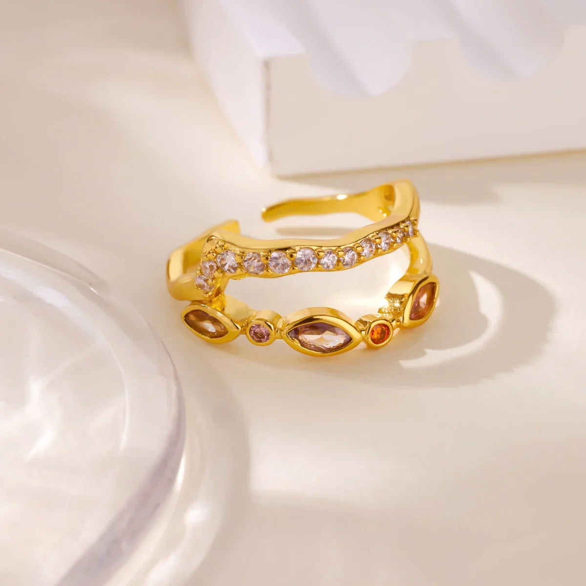 Fashion Pink Heart Zircon Rings for Women Gold Color Stainless Steel Imitation Pearl Ring Elegant Aesthetic Wedding Jewelry Gift Vera Lux