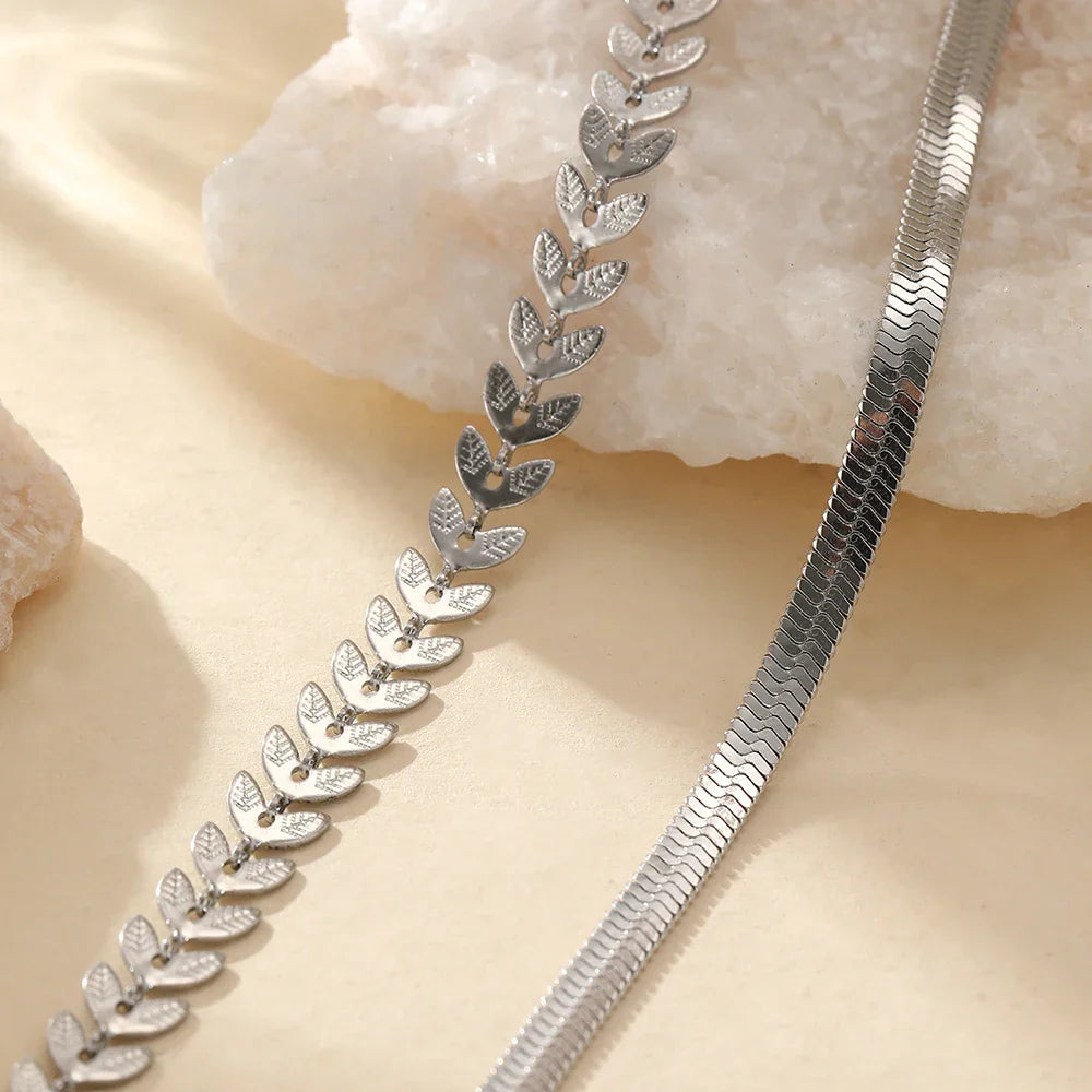 Stainless Steel Anklet Creative Splicing Wrap Around Leaf Design Blade Chain Anklet For Women Jewelry Goddess Banquet Fine Gifts Vera Lux