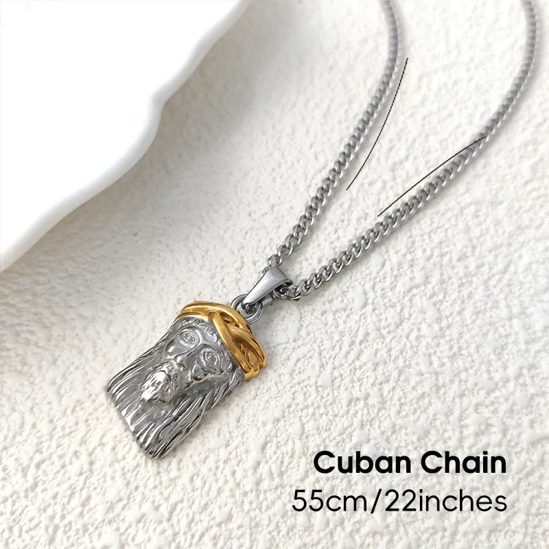 18K Gold Plated Crown Stainless Steel Jesus Headpiece Pendant Perfect Religious Gift for Baptism and Christmas Vera Lux