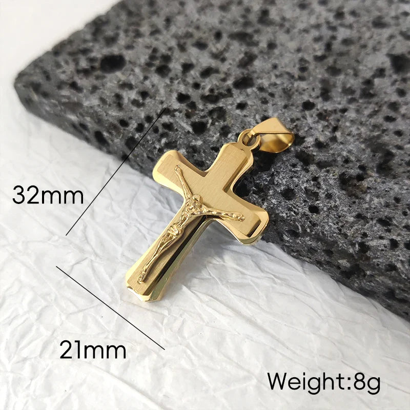 Stainless Steel Jesus Cross Pendant 18K Gold Plated Elegant Christian Symbol Jewelry for Men Women Church Outfit Accent Vera Lux