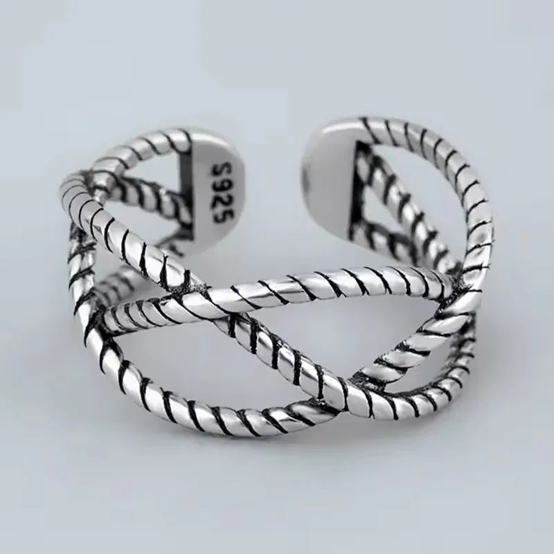 925 Sterling Silver Chain Knot Ring For Women Wrap Wide Band Rock Geometry Punk Jewelry Gift Wholesale Dropshipping Vera Lux
