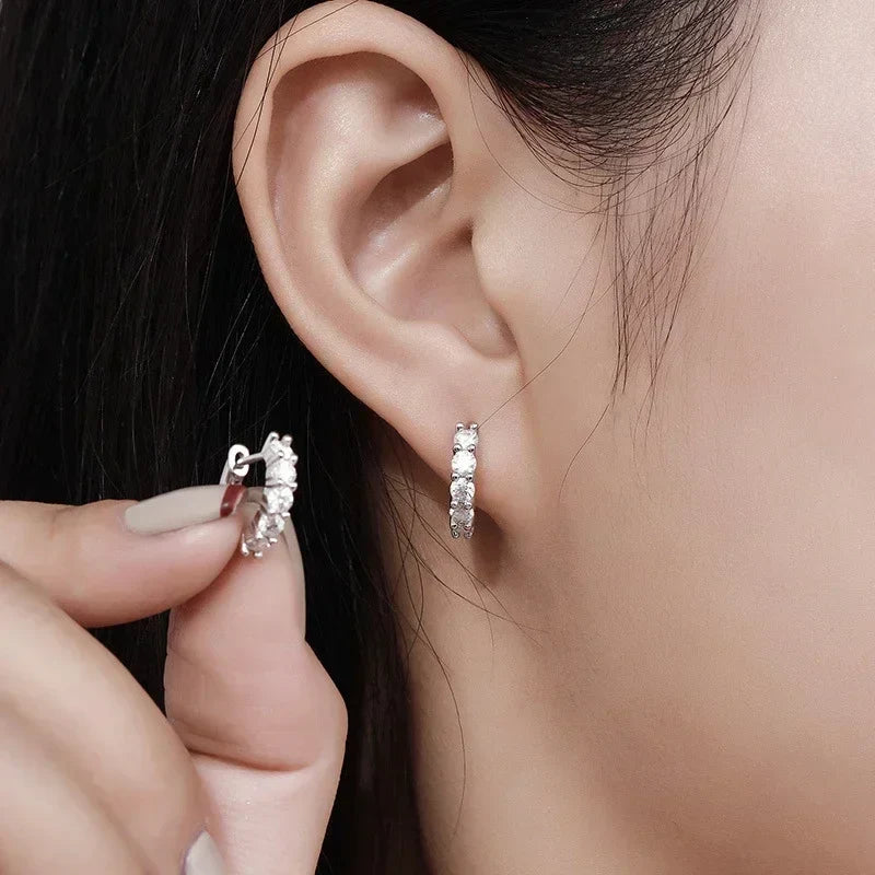 NeeTim 3mm D Color Moissanite Earrings 925 Sterling Silver Plated White Gold Hoop Earring for Women Wedding Party Fine Jewelry Vera Lux