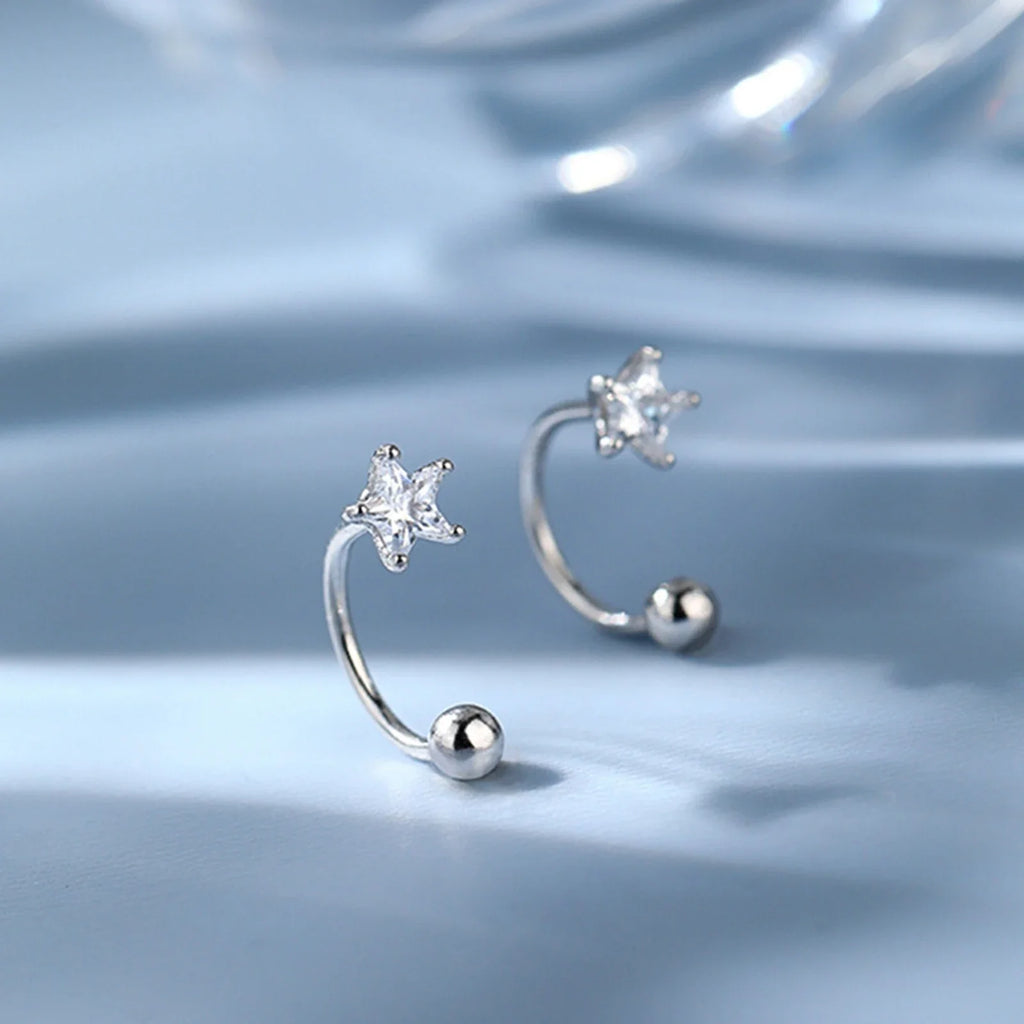 925 Silver Star Flash Crystal Summer Small Fresh Female 2022 New Trendy Personality Earrings Vera Lux