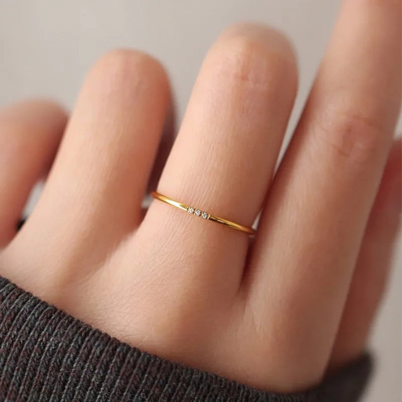 1mm Thin Stainless Steel CZ Inlay Stackable Ring Wedding Band for Women Girl Size 3-10 Vera Lux
