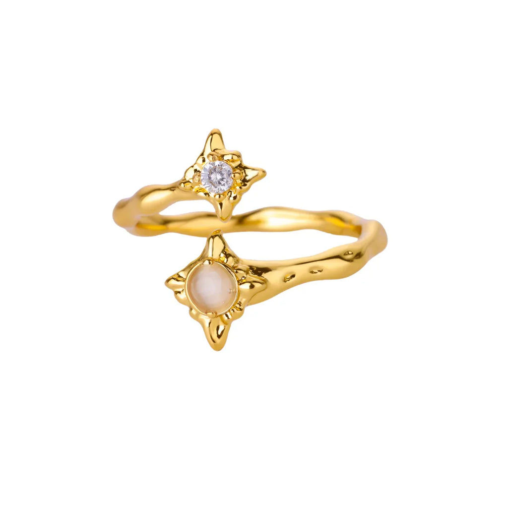 Zircon Flower Rings For Women Gold Color Double Flower Adjustable Stainless Steel Ring Wedding Party Christmas Jewelry Gift Vera Lux