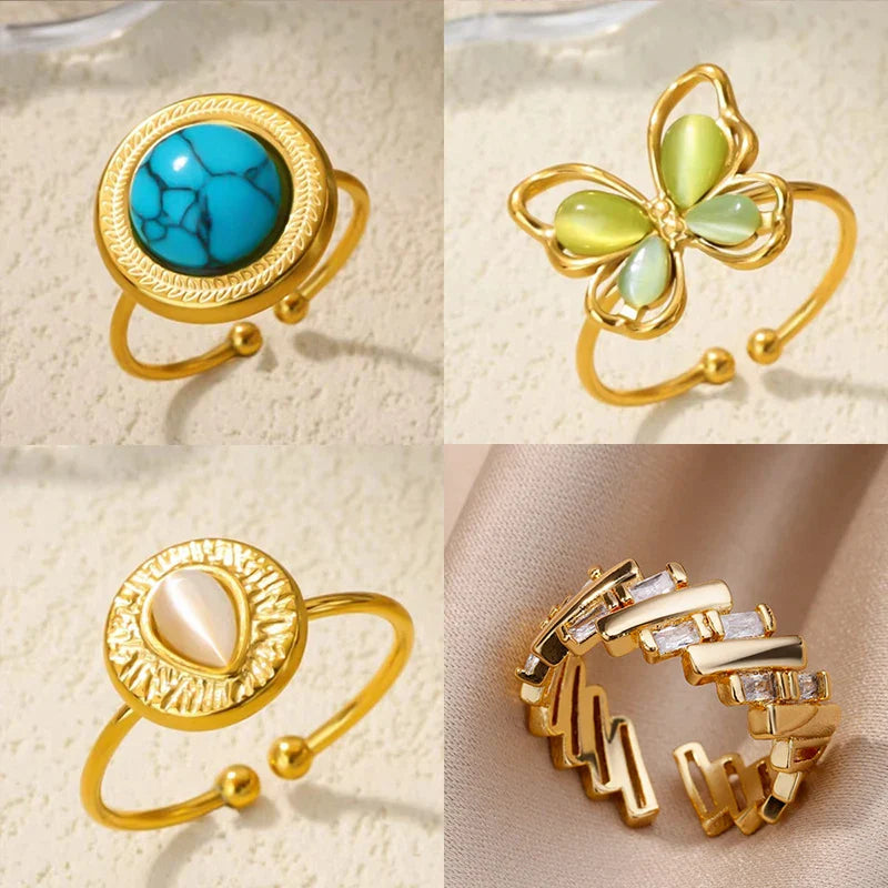 Popular Butterfly Rings For Women Gold Color Stainless Steel Geometric Opening Finger Ring Aesthetic Wedding Christmas Jewelry Vera Lux