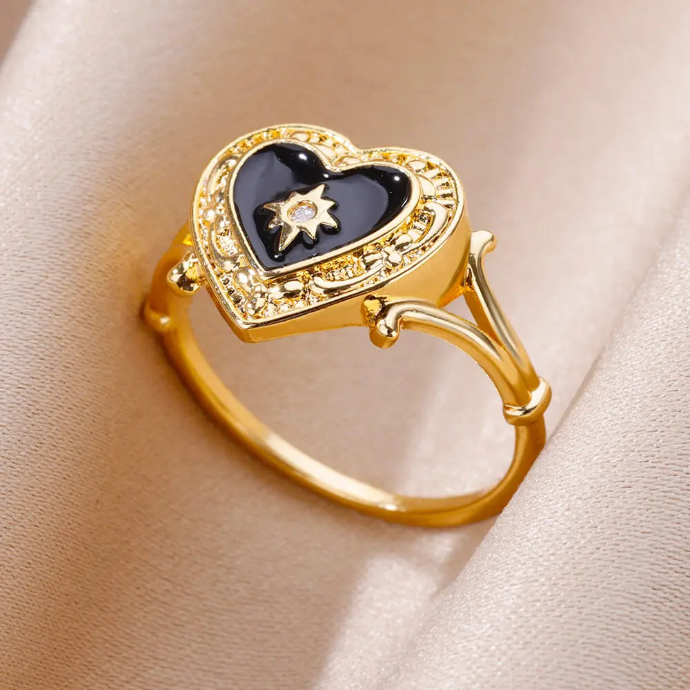 Heart Shape Zircon Rings For Women Stainless Steel Gold Color Aesthetic Couple Ring 2024 Trend Wedding Jewelry Gift For Friend Vera Lux