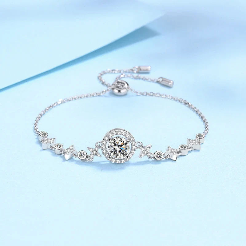 NeeTim 1ct 6.5mm Moissanite Bracelet for Women 925 Silver Sterling with 18k Gold Plated Luxury Wedding Party Bracelets Wholesale Vera Lux