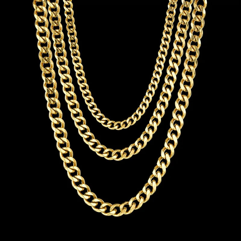 3.5-7MM Stainless Steel Necklaces For Men Punk Gold Color Cuban Link Chain Women Hip Hop Fashion Jewelry Accessories 45-70CM Vera Lux