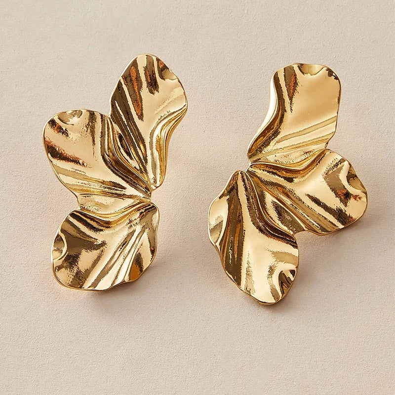 Obega Geometric Fuchsia Stone Earrings  Warm Gold Color Flower Shape Women Earring Stud Party Beach Jewelry For Girls Vera Lux
