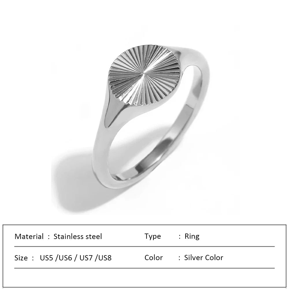 High Quality Wave Rings for Women Minimalist Dainty Rays Texture Circle Ring Stainless Steel Signet Chunky Dome Ring Jewelry Vera Lux