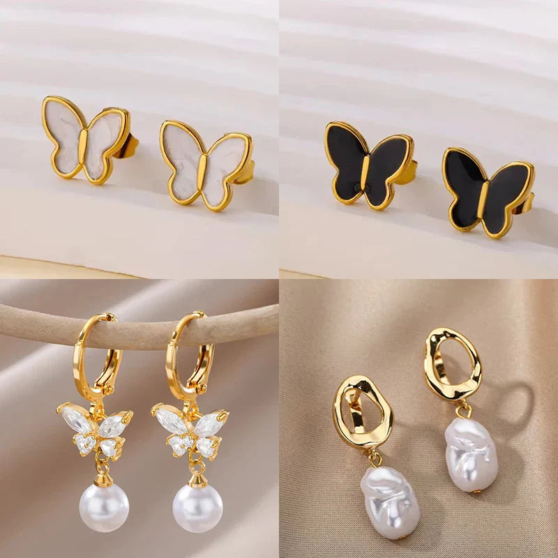 Stainless Steel White Butterfly Earrings for Women Elegant Ear Accessories Aesthetic Butterfly Stud Earring Wedding Jewelry Gift Vera Lux