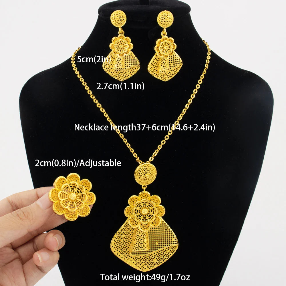 24k gold color party necklace earrings rings set luxury gold jewelry sets for woman wedding party Accessories Vera Lux