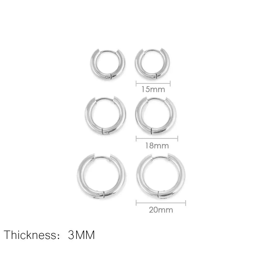 3Pairs Stainless Steel Solid Round Rings Huggies Earrings Set for Women Men Stackable 14K Gold Plated Tiny Ear Cartilage Hoops Vera Lux