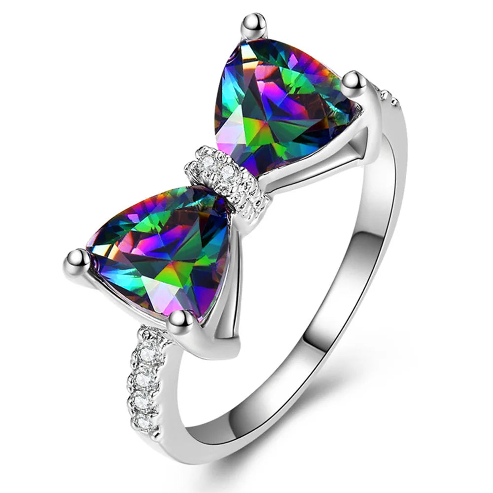 925 Sterling Silver Personality Multi-colored CZ Bow Rings for Women Bride Wedding Party Finger ring Nice Gift Fashion Jewelry Vera Lux