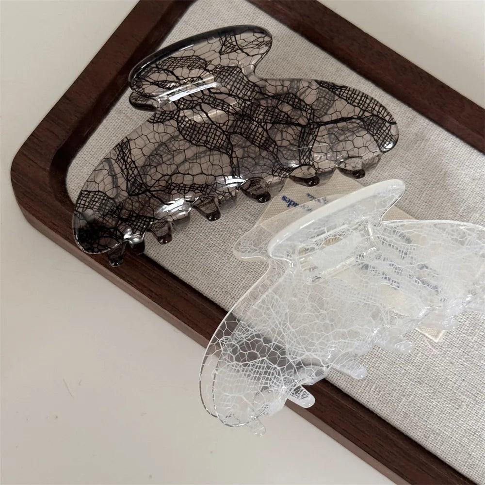 8.5Cm New Korean Woman Senior Lace Pattern Hair Claw Barrettes Girl Fashion Hair Clips Hair Headwear Hair Accessories Hairpins Vera Lux