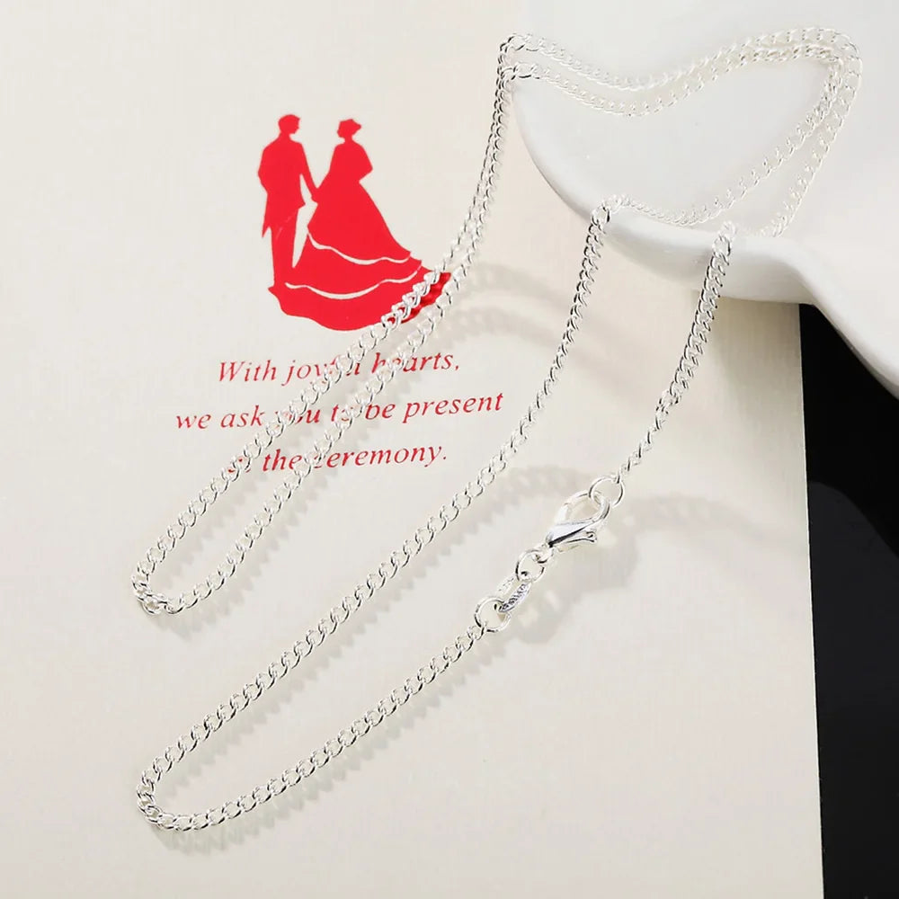925 Sterling Silver 2MM 40-75cm Side Chain Necklace Men Women Charm Wedding Party Gift Jewelry Christmas Accessories Vera Lux