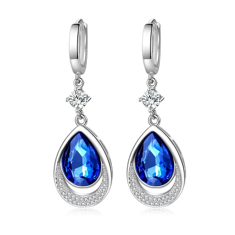 925 Sterling Silver Jewelry Oval Gemstones Water Drop Shaped Earrings for Women Emerald Sapphire Zircon Engagement Ear Drops Vera Lux