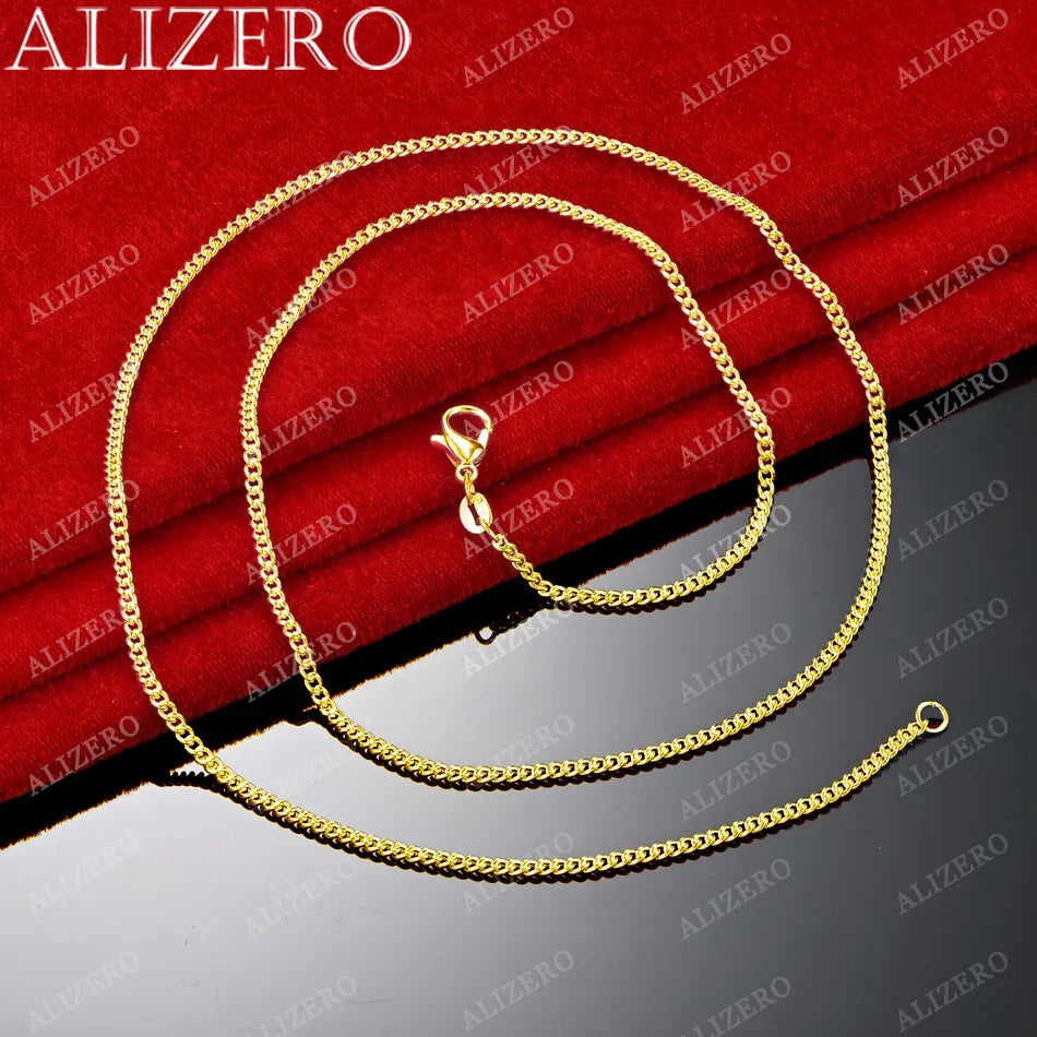 ALIZERO 18K Gold Necklace 16/18/20/22/24/26/28/30 Inch 2mm Base Chain Necklaces For Women Man Fashion Fine Jewelry Wholesale Vera Lux