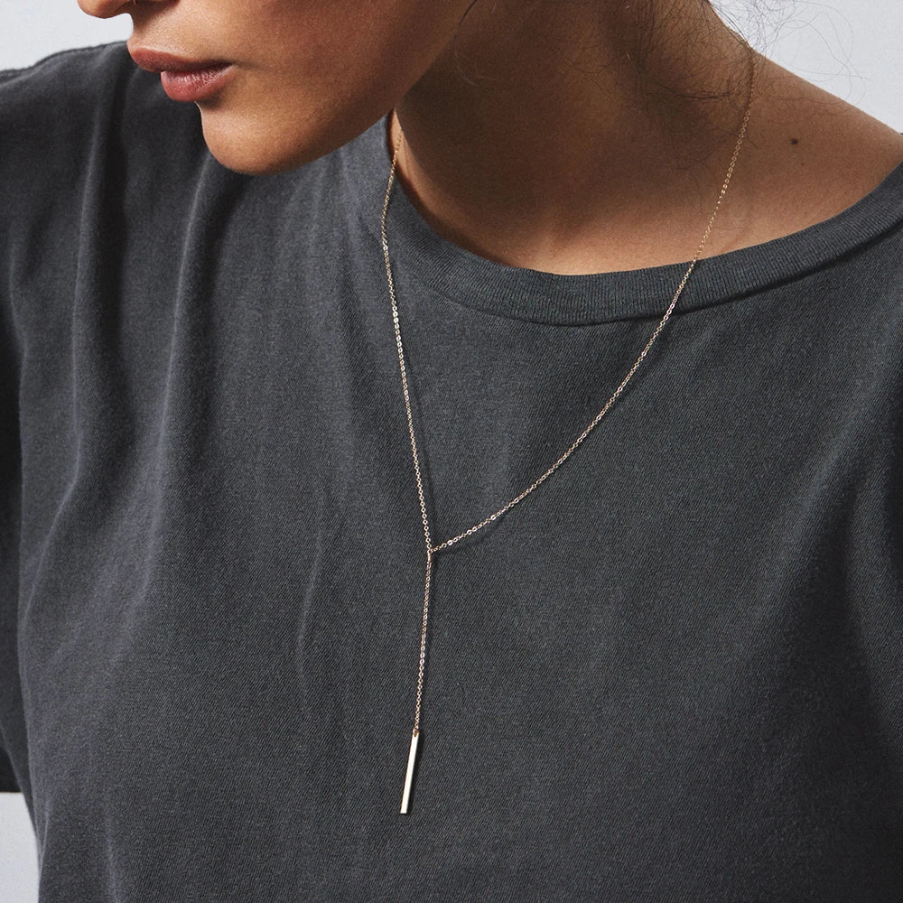 Women Fashion Stainless Steel Minimalist Long Bar Pendant Necklace Gold Silver Clavicle Chain Waterproof Everyday Wear Hot Sale Vera Lux