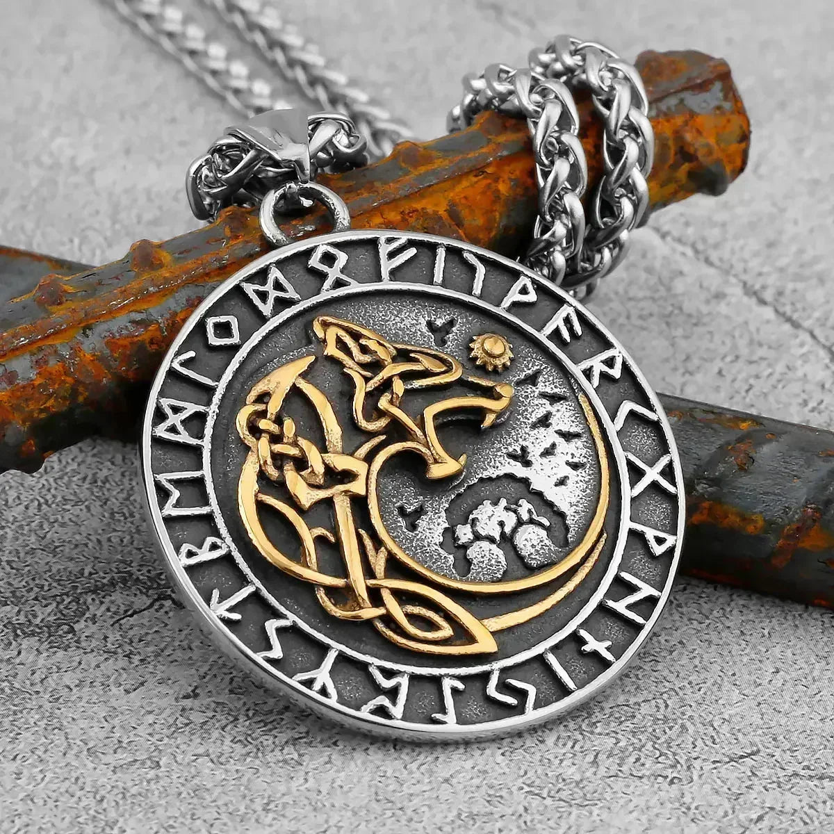 Norse Mythology Viking Wolf Necklaces Men Stainless Steel Viking Runes Vegvisir Amulet Pendant Scandinavian Vintage Male Jewelry Femstylo