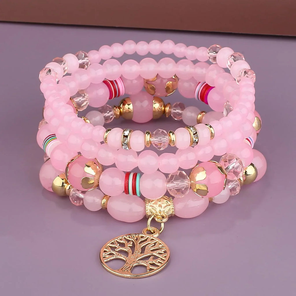 4Pcs Tree Of Life Charm Bracelet Set For Women Handmade Acrylic Beads Chain Bangle Female Boho Jewelry Accessories Vera Lux