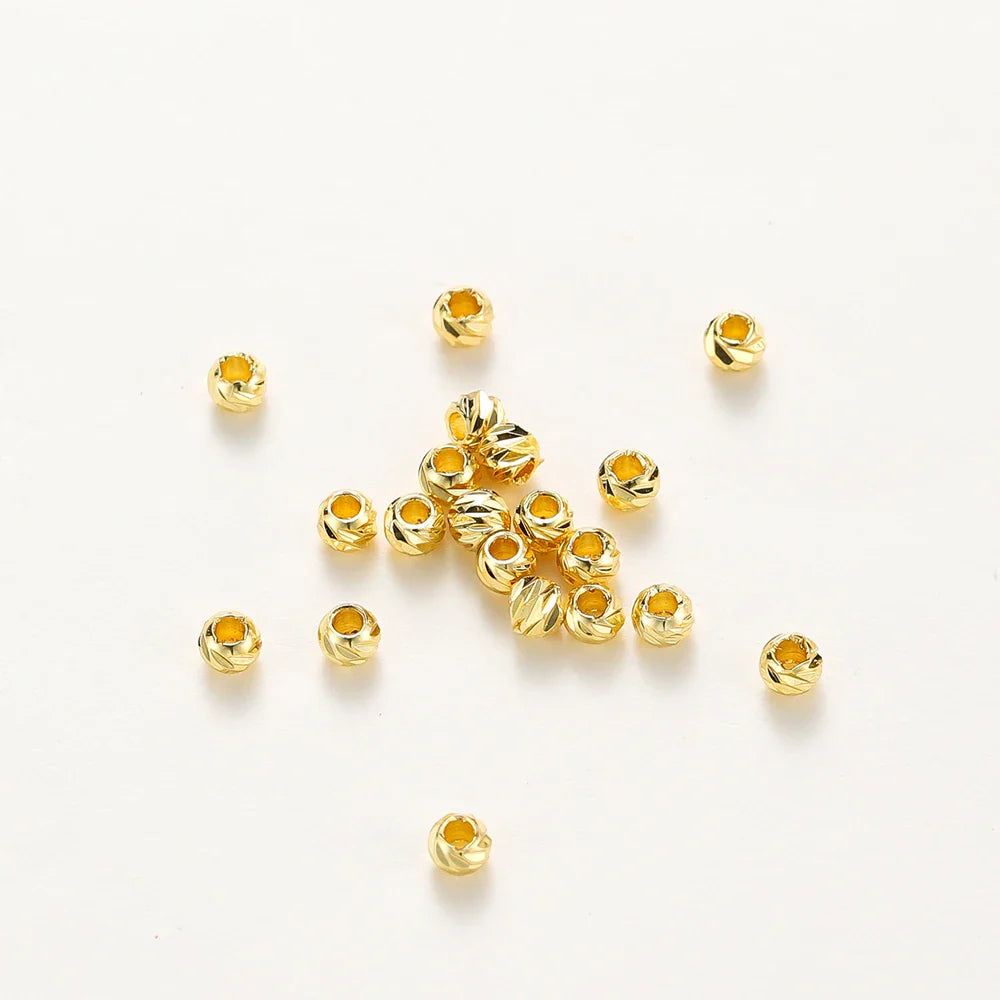 20pcs/lot 14K 18K Gold Round Loose Beads Bracelet Necklace Spacer Brass Beads For DIY Earing Making Accessories Whosale Findings Vera Lux